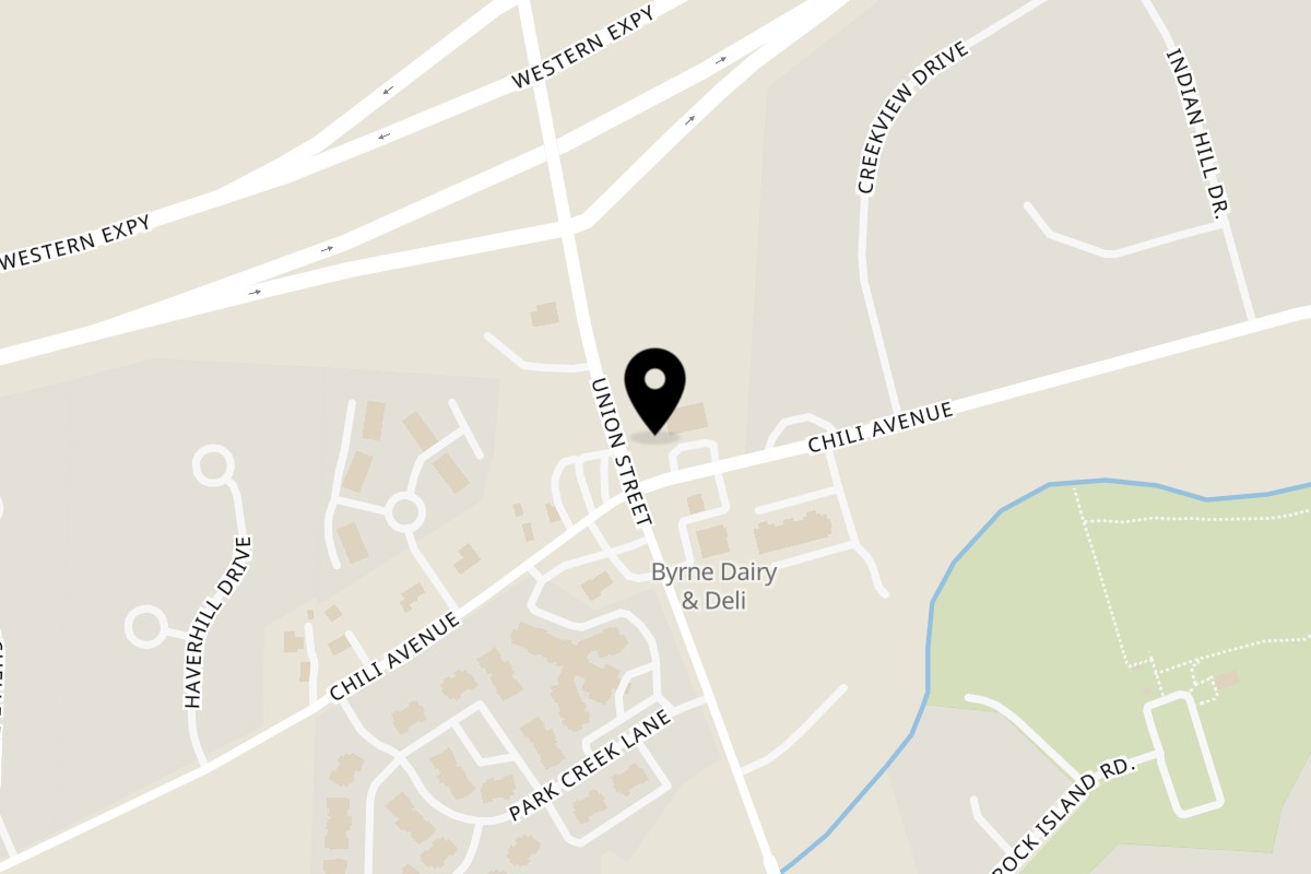 Map showing the location of Chili Hots on 3774 Chili Ave in Rochester